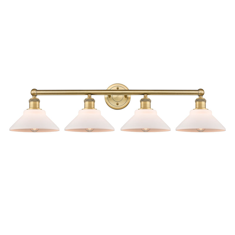 Innovations Orwell 35in 4-Light Bath Vanity Light | Industrial Brushed Brass Steel and Matte White Glass | Bathroom Vanity | 35.38 | Model 616-4W-BB-G131