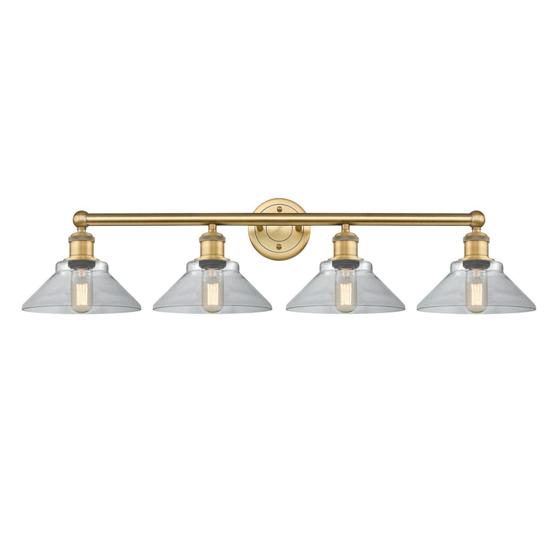 Innovations Orwell 35in 4-Light Bath Vanity Light | Industrial Brushed Brass Steel and Clear Glass | Bathroom Vanity | 35.38 x 9.25 | Model 616-4W-BB-G132