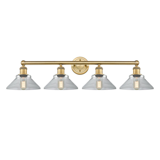 Innovations Orwell 35in 4-Light Bath Vanity Light | Industrial Brushed Brass Steel and Clear Glass | Bathroom Vanity | 35.38 x 9.25 | Model 616-4W-BB-G132