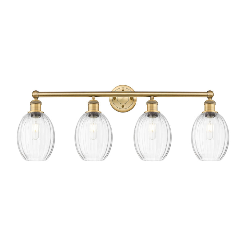 Innovations Preston Bulb 33in 4-Light Bath Vanity | Industrial Brushed Brass and Clear Glass | Bathroom & Powder Room | 33.25 x | Model 616-4W-BB-G459-6CL