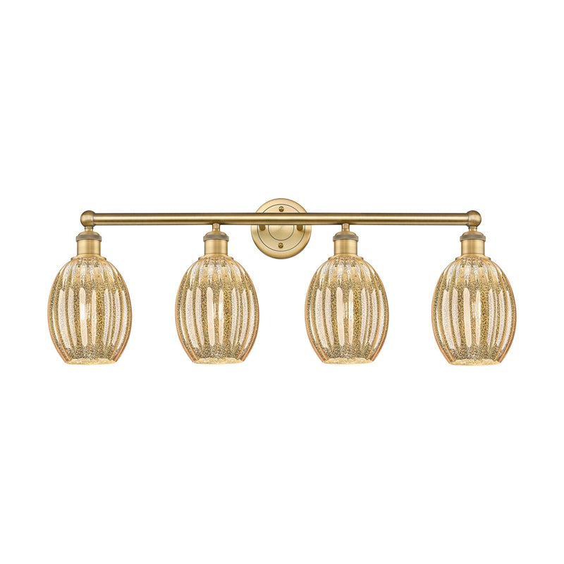 Innovations Preston Bulb 33in 4-Light Bath Vanity | Industrial Brushed Brass and Mercury Glass | Bathroom & Powder Room | 33.25 | Model 616-4W-BB-G459-6ME