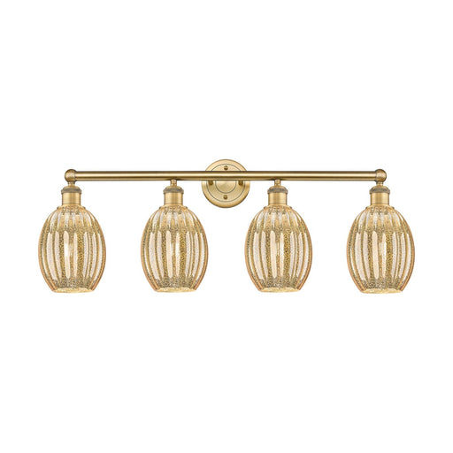 Innovations Preston Bulb 33in 4-Light Bath Vanity | Industrial Brushed Brass and Mercury Glass | Bathroom & Powder Room | 33.25 | Model 616-4W-BB-G459-6ME