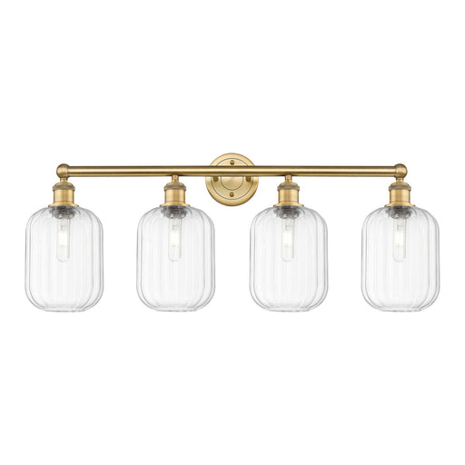 Innovations Preston Cylinder 34in 4-Light Bath Vanity | Industrial Brushed Brass Steel and Clear Glass | Bathroom Vanity & | Model 616-4W-BB-G460-7CL
