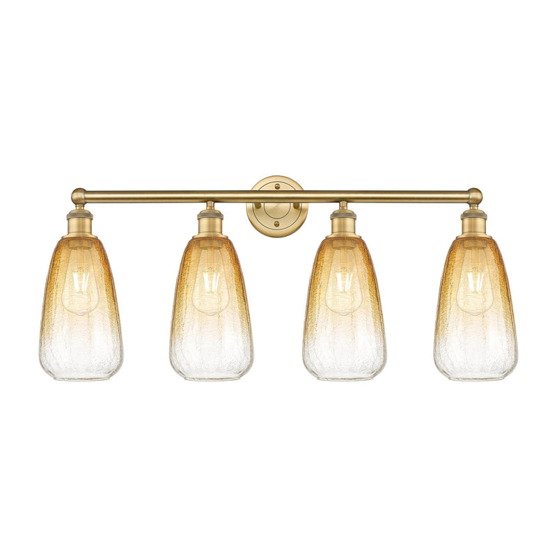 Innovations Brookhaven Almond 33in 4-Light Bath Vanity Light | Industrial Brushed Brass Steel and Amber Glass | Bathroom Vanity | Model 616-4W-BB-G480-6AM