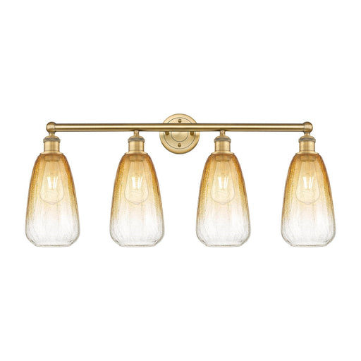Innovations Brookhaven Almond 33in 4-Light Bath Vanity Light | Industrial Brushed Brass Steel and Amber Glass | Bathroom Vanity | Model 616-4W-BB-G480-6AM