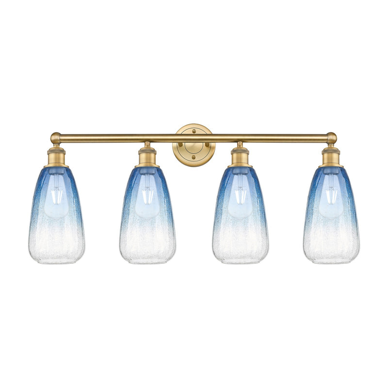 Innovations Brookhaven Almond 33in 4-Light Bath Vanity Light | Industrial Brushed Brass Steel and Sapphire Blue Glass | Model 616-4W-BB-G480-6SB
