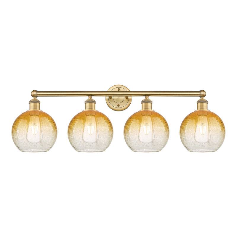 Innovations Brookhaven Globe 35in 4-Light Bath Vanity Light | Industrial Brushed Brass Steel and Amber Glass | Bathroom Vanity | Model 616-4W-BB-G483-8AM