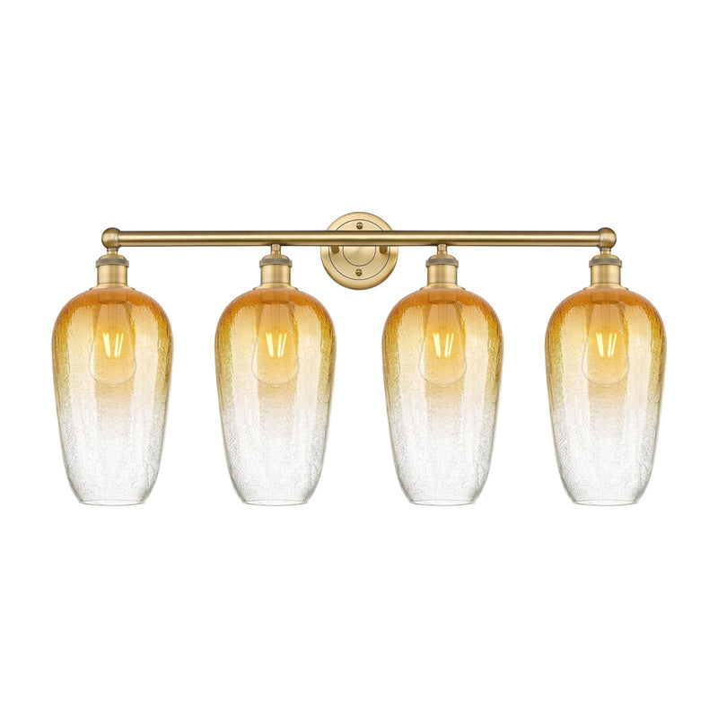 Innovations Brookhaven Flute 34in 4-Light Bath Vanity | Industrial Brushed Brass Steel and Amber Glass | Bathroom Vanity & | Model 616-4W-BB-G484-7AM