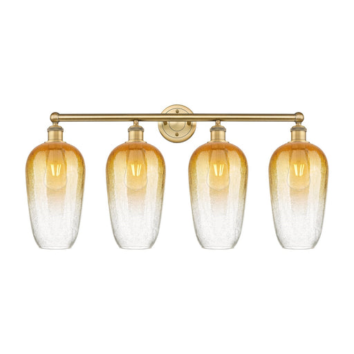 Innovations Brookhaven Flute 34in 4-Light Bath Vanity | Industrial Brushed Brass Steel and Amber Glass | Bathroom Vanity & | Model 616-4W-BB-G484-7AM