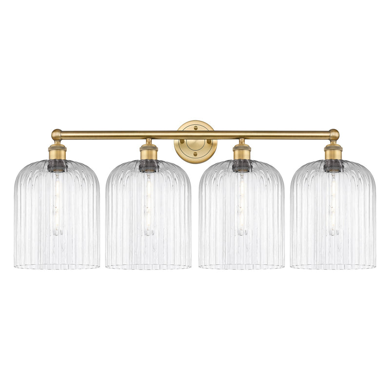 Innovations Bridal Veil 32in 4-Light Bath Vanity | Art Nouveau Brushed Brass and Clear Ribbed Glass | Bathroom & Powder Room | Model 616-4W-BB-G559-8CL