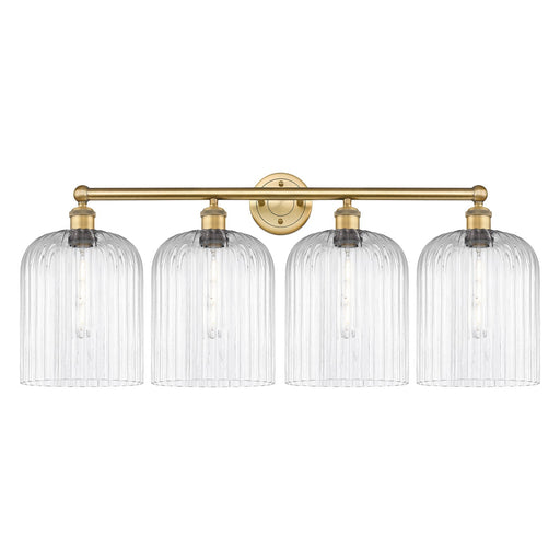Innovations Bridal Veil 32in 4-Light Bath Vanity | Art Nouveau Brushed Brass and Clear Ribbed Glass | Bathroom & Powder Room | Model 616-4W-BB-G559-8CL