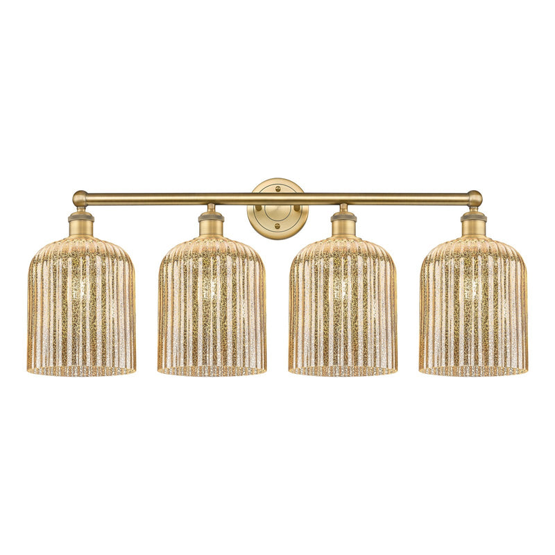 Innovations Bridal Veil 32in 4-Light Bath Vanity | Art Nouveau Brushed Brass and Mercury Ribbed Glass | Bathroom & Powder Room | Model 616-4W-BB-G559-8ME