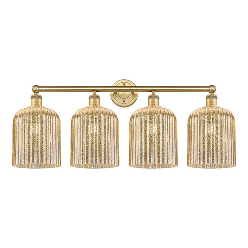 Innovations Bridal Veil 32in 4-Light Bath Vanity | Art Nouveau Brushed Brass and Mercury Ribbed Glass | Bathroom & Powder Room | Model 616-4W-BB-G559-8ME