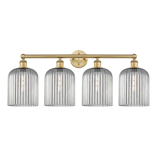 Innovations Bridal Veil 32in 4-Light Bath Vanity | Art Nouveau Brushed Brass and Light Smoke Ribbed Glass | Bathroom Vanity & | Model 616-4W-BB-G559-8SM