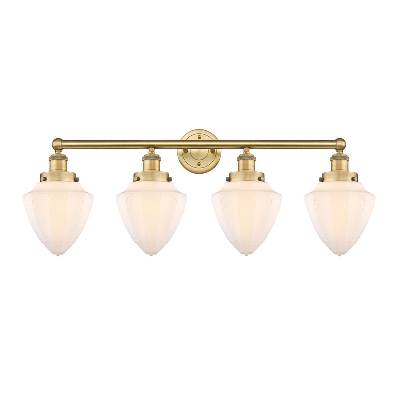 Innovations Bullet 34in 4-Light Bath Vanity Light | Industrial Brushed Brass Steel and Matte White Frosted Glass | Kitchen & | Model 616-4W-BB-G661-7