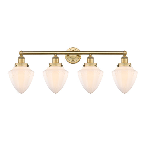 Innovations Bullet 34in 4-Light Bath Vanity Light | Industrial Brushed Brass Steel and Matte White Frosted Glass | Kitchen & | Model 616-4W-BB-G661-7