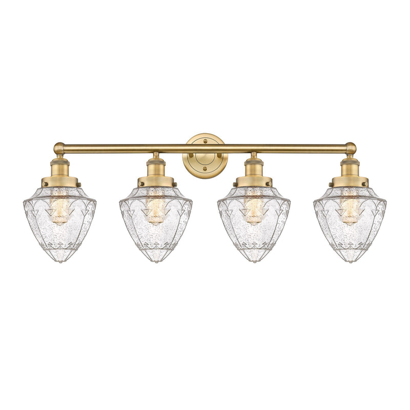 Innovations Bullet 33in 4-Light Bath Vanity Light | Industrial Brushed Brass Steel and Seedy Glass | Kitchen Island & Bathroom | Model 616-4W-BB-G664-7