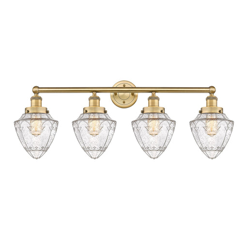 Innovations Bullet 33in 4-Light Bath Vanity Light | Industrial Brushed Brass Steel and Seedy Glass | Kitchen Island & Bathroom | Model 616-4W-BB-G664-7