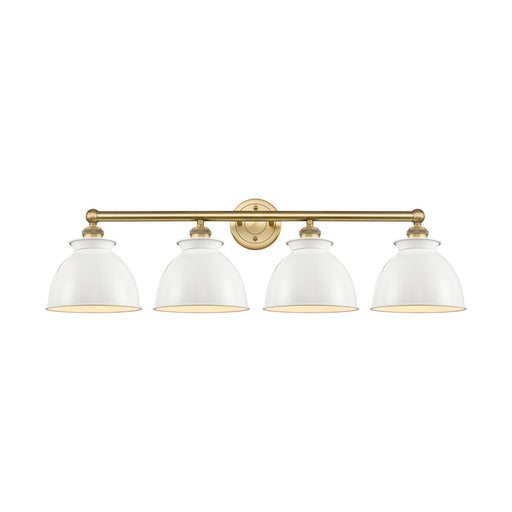 Innovations Adirondack 35in 4-Light Bath Vanity | Industrial Farmhouse Brushed Brass and Glossy White Metal Shade | Bathroom | Model 616-4W-BB-M14-W