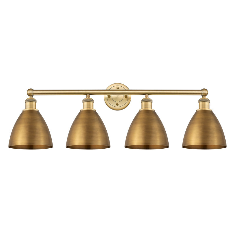 Innovations Bristol 35in 4-Light Bath Vanity | Industrial Farmhouse Brushed Brass Steel and Brushed Brass Metal Shade | Model 616-4W-BB-MBD-75-BB