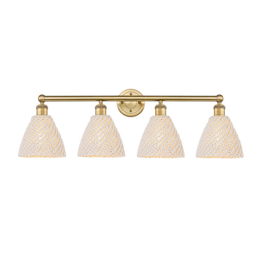 Innovations Bristol Natural 34.5in 4-Light Bath Vanity Light | Industrial Brushed Brass Steel and Natural Fiber Dome Shade | Model 616-4W-BB-NBD-75-NAT