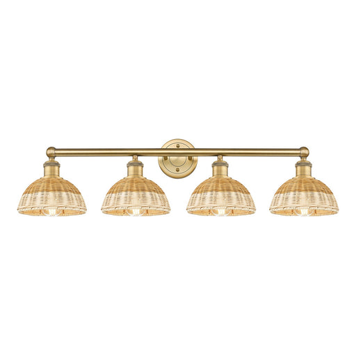 Innovations Bristol Natural II 34.5in 4-Light Bath Vanity Light | Industrial Brushed Brass Steel and Natural Fiber Dome | Model 616-4W-BB-NBD2-75-NAT