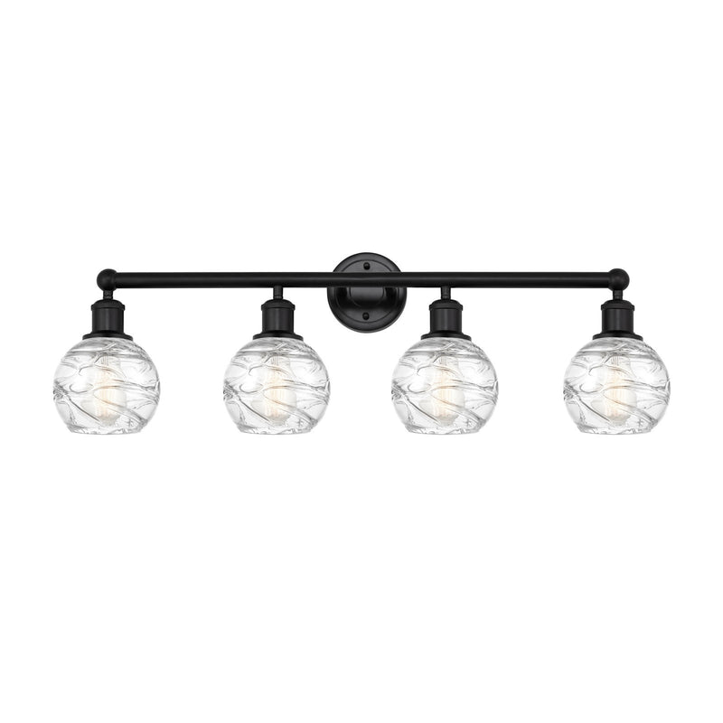 Innovations Athens Deco Swirl 33in 4-Light Bath Vanity | Industrial Matte Black Steel and Clear Glass | Bathroom Vanity | Model 616-4W-BK-G1213-6CL