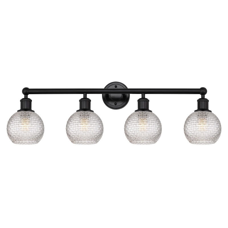 Innovations Athens 33in 4-Light Bath Vanity Light | Modern Farmhouse Matte Black Steel and Clear Basket Weave Glass | Bathroom | Model 616-4W-BK-G122C-6CL