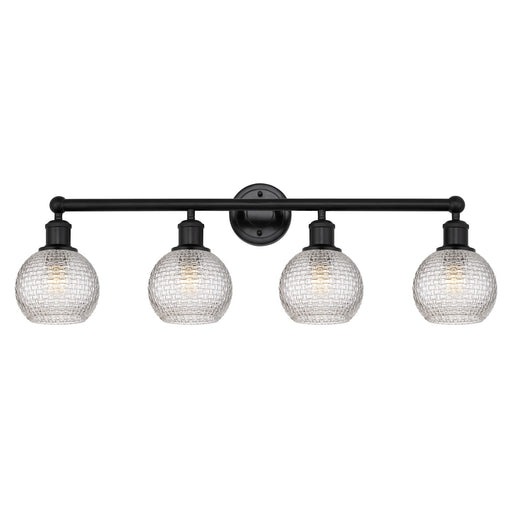 Innovations Athens 33in 4-Light Bath Vanity Light | Modern Farmhouse Matte Black Steel and Clear Basket Weave Glass | Bathroom | Model 616-4W-BK-G122C-6CL