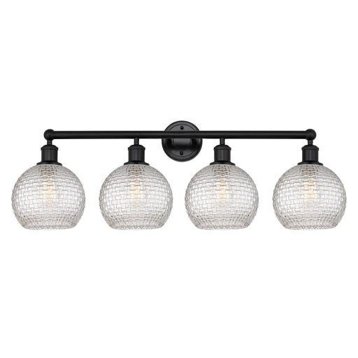 Innovations Athens 35in 4-Light Bath Vanity Light | Modern Farmhouse Matte Black Steel and Clear Basket Weave Glass | Bathroom | Model 616-4W-BK-G122C-8CL