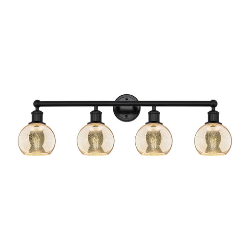 Innovations Athens 33in 4-Light Bath Vanity Light | Industrial Matte Black Steel and Mercury Glass | Bathroom Vanity | 32.88 x | Model 616-4W-BK-G128-6
