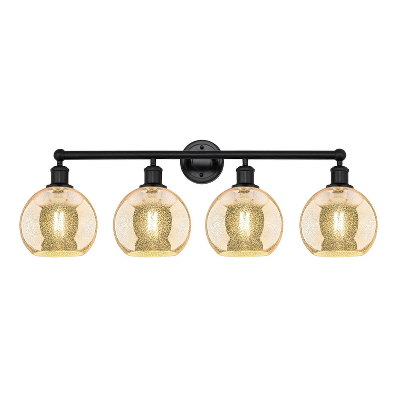 Innovations Athens 35in 4-Light Bath Vanity Light | Industrial Matte Black Steel and Mercury Glass | Bathroom Vanity | 35 x 12.25 | Model 616-4W-BK-G128-8