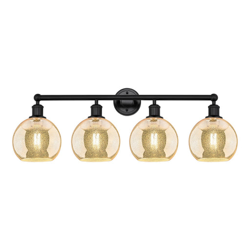 Innovations Athens 35in 4-Light Bath Vanity Light | Industrial Matte Black Steel and Mercury Glass | Bathroom Vanity | 35 x 12.25 | Model 616-4W-BK-G128-8