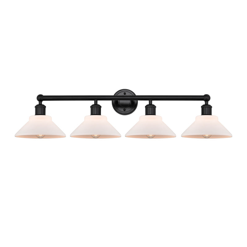 Innovations Orwell 35in 4-Light Bath Vanity Light | Industrial Matte Black Steel and Matte White Glass | Bathroom Vanity | 35.38 x | Model 616-4W-BK-G131