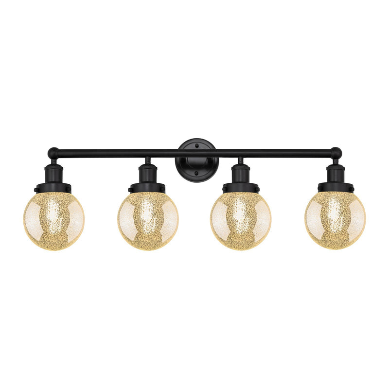 Innovations Beacon 33in 4-Light Bath Vanity Light | Industrial Matte Black Steel and Mercury Ribbed Glass | Bathroom Vanity | 33 | Model 616-4W-BK-G208-6