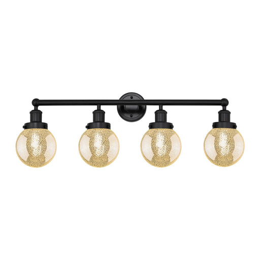 Innovations Beacon 33in 4-Light Bath Vanity Light | Industrial Matte Black Steel and Mercury Ribbed Glass | Bathroom Vanity | 33 | Model 616-4W-BK-G208-6