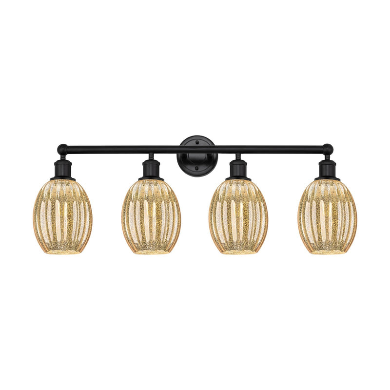 Innovations Preston Bulb 33in 4-Light Bath Vanity | Industrial Matte Black Steel and Mercury Glass | Bathroom Vanity Light | Model 616-4W-BK-G459-6ME