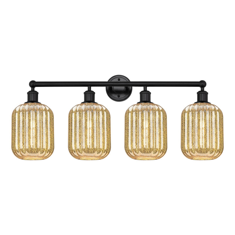 Innovations Preston Cylinder 34in 4-Light Bath Vanity | Industrial Matte Black Steel and Mercury Glass | Bathroom Vanity Light | Model 616-4W-BK-G460-7ME
