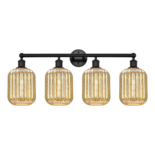 Innovations Preston Cylinder 34in 4-Light Bath Vanity | Industrial Matte Black Steel and Mercury Glass | Bathroom Vanity Light | Model 616-4W-BK-G460-7ME