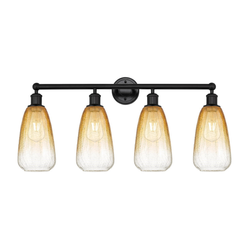 Innovations Brookhaven Almond 33in 4-Light Bath Vanity | Industrial Matte Black Steel and Amber Glass | Bathroom & Powder Room | Model 616-4W-BK-G480-6AM