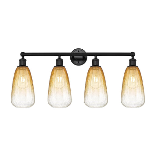 Innovations Brookhaven Almond 33in 4-Light Bath Vanity | Industrial Matte Black Steel and Amber Glass | Bathroom & Powder Room | Model 616-4W-BK-G480-6AM