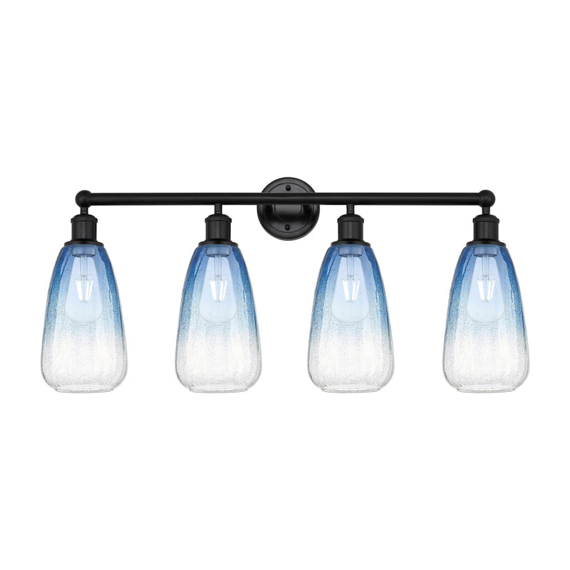 Innovations Brookhaven Almond 33in 4-Light Bath Vanity Light | Industrial Matte Black Steel and Sapphire Blue Glass | Kitchen & | Model 616-4W-BK-G480-6SB