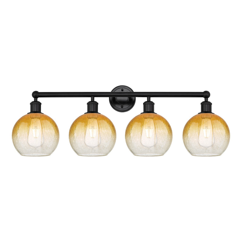Innovations Brookhaven Globe 35in 4-Light Bath Vanity | Industrial Matte Black Steel and Amber Glass | Bathroom Vanity & Powder | Model 616-4W-BK-G483-8AM