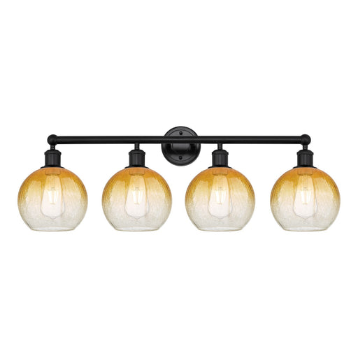 Innovations Brookhaven Globe 35in 4-Light Bath Vanity | Industrial Matte Black Steel and Amber Glass | Bathroom Vanity & Powder | Model 616-4W-BK-G483-8AM