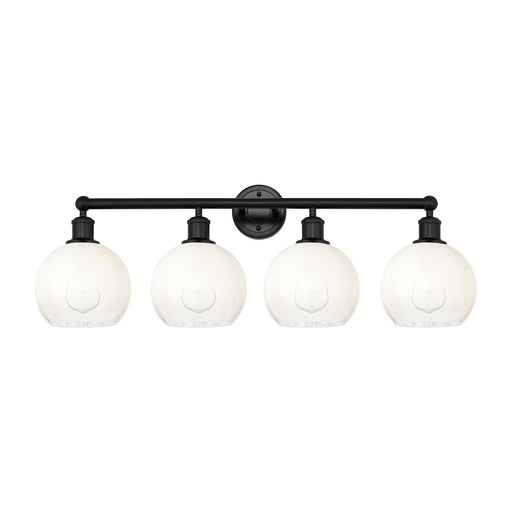 Innovations Brookhaven Globe 35in 4-Light Bath Vanity | Industrial Matte Black Steel and Opal Glass | Bathroom & Powder Room | Model 616-4W-BK-G483-8OP