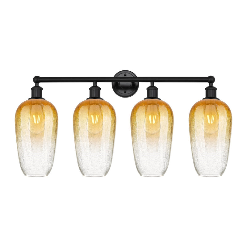 Innovations Brookhaven Flute 34in 4-Light Bath Vanity | Industrial Matte Black Steel and Amber Globe Glass | Bathroom & Powder | Model 616-4W-BK-G484-7AM