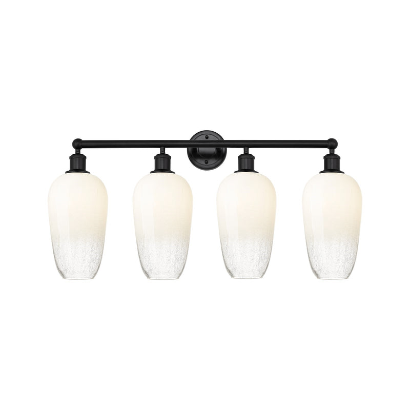 Innovations Brookhaven Flute 34in 4-Light Bath Vanity | Industrial Matte Black Steel and Opal Glass | Bathroom Vanity Light | Model 616-4W-BK-G484-7OP