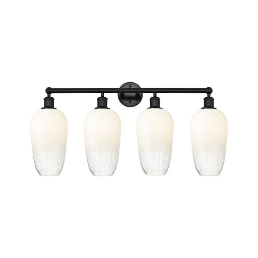Innovations Brookhaven Flute 34in 4-Light Bath Vanity | Industrial Matte Black Steel and Opal Glass | Bathroom Vanity Light | Model 616-4W-BK-G484-7OP