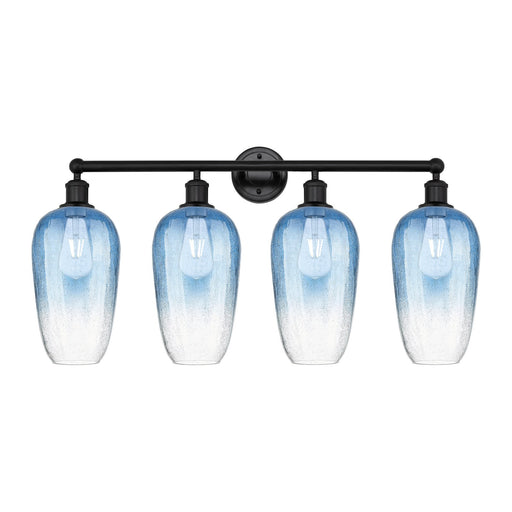 Innovations Brookhaven Flute 34in 4-Light Bath Vanity | Industrial Matte Black Steel and Sapphire Blue Glass | Bathroom Vanity | Model 616-4W-BK-G484-7SB