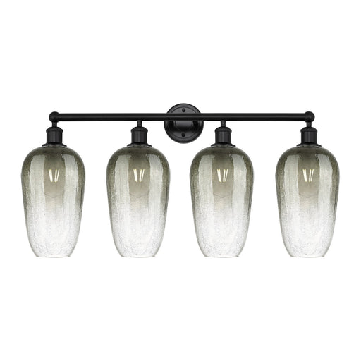 Innovations Brookhaven Flute 34in 4-Light Bath Vanity | Industrial Matte Black Steel and Cast Brass with Slate Glass Shades | Model 616-4W-BK-G484-7SL